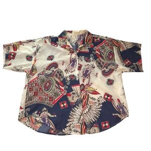 Women's Vintage Ms. Caribou 100% Cotton Short Sleeve Button Up Blouse Size 2XL.